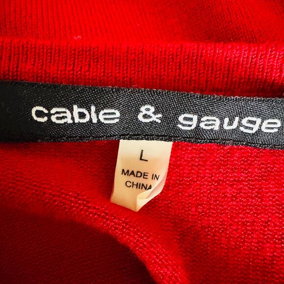 Cable & Gauge Women Red Rhinestone Quarter Zip V Neck Long Sleeve Sweater Large - Picture 5 of 10